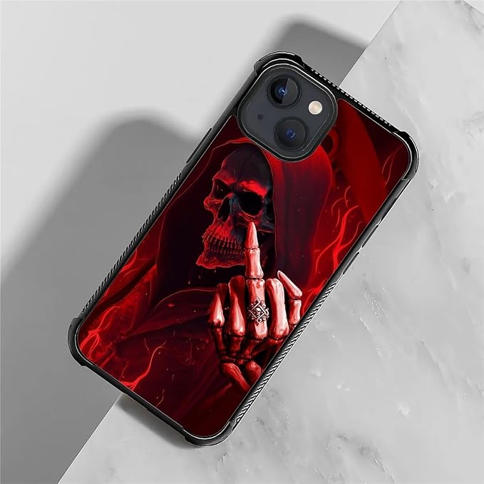 for iPhone 15 Case, Gestures Funny Skull Pattern Graphic Design Girl Boy Soft - Image 3