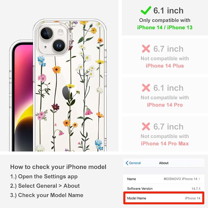MOSNOVO for iPhone 13/14 Case | Military Grade 6.6ft Drop Tested | Clear - Image 2