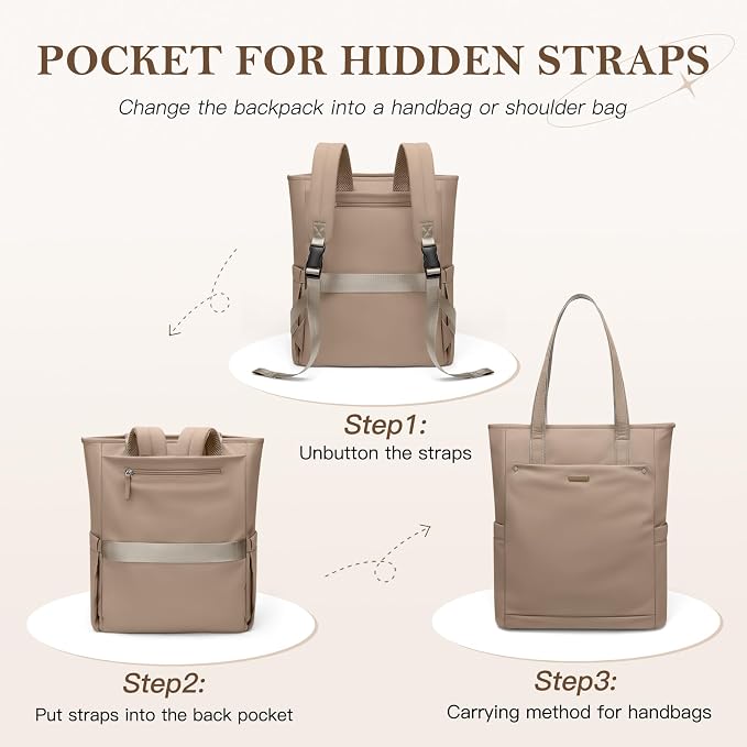 Convertible Laptop Backpack for Women Men Carry on Tote Backpack Teacher - Image 3