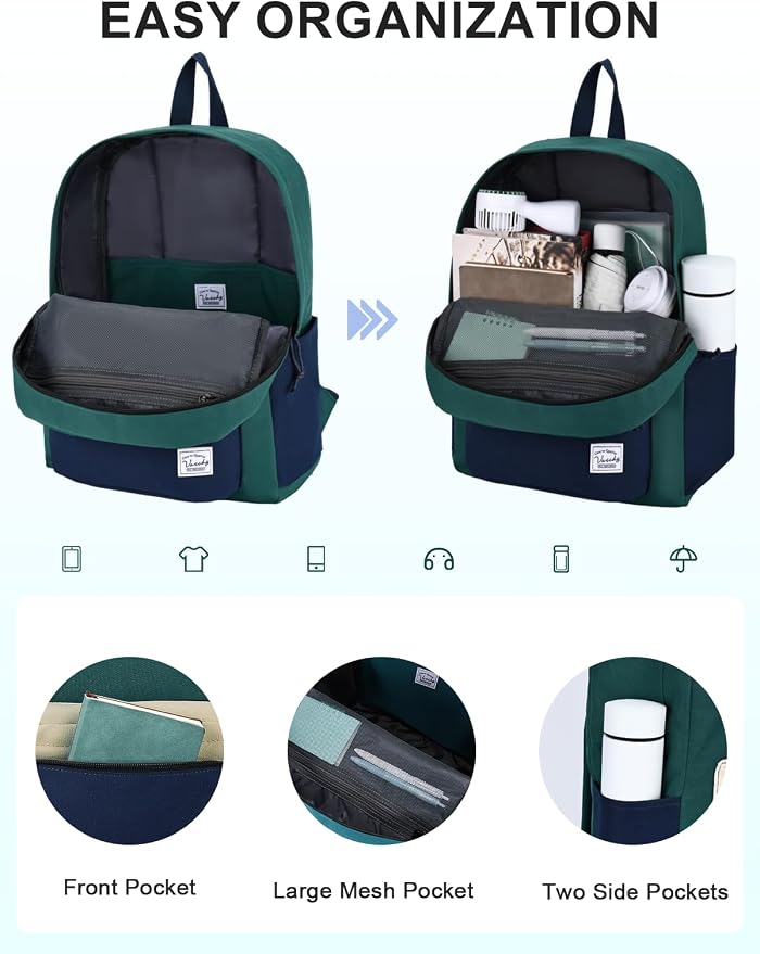 VASCHY Lightweight Backpack for School, Water Resistant Classic Bookbag - Image 3