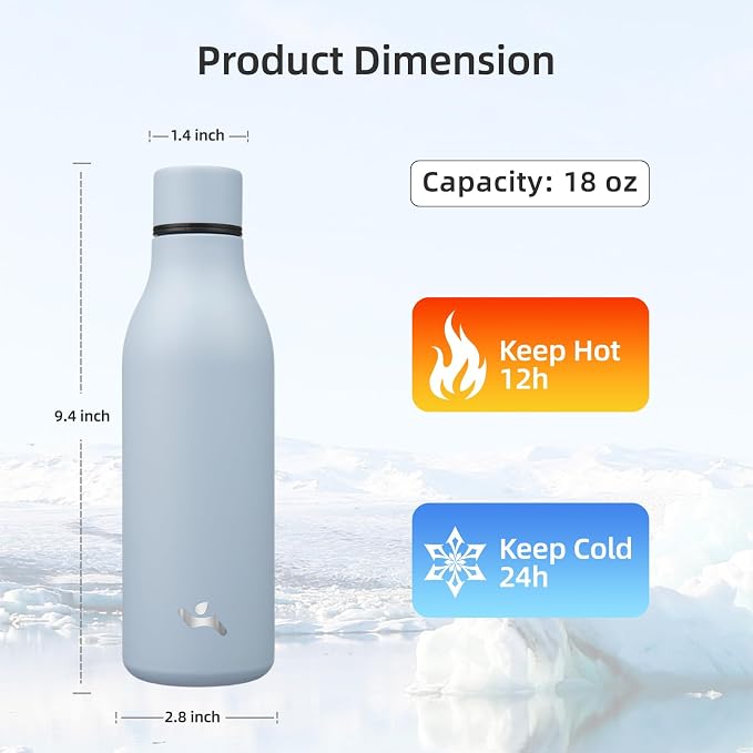 Insulated Water Bottle with Strap, 18 oz Double Wall Stainless Steel Vacuum - Image 2