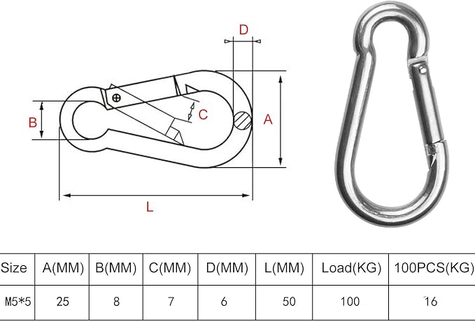 30 Pack 2 Inch Small Carabiner Clip Heavy Duty Spring Snap Hook M5 Stainless - Image 2