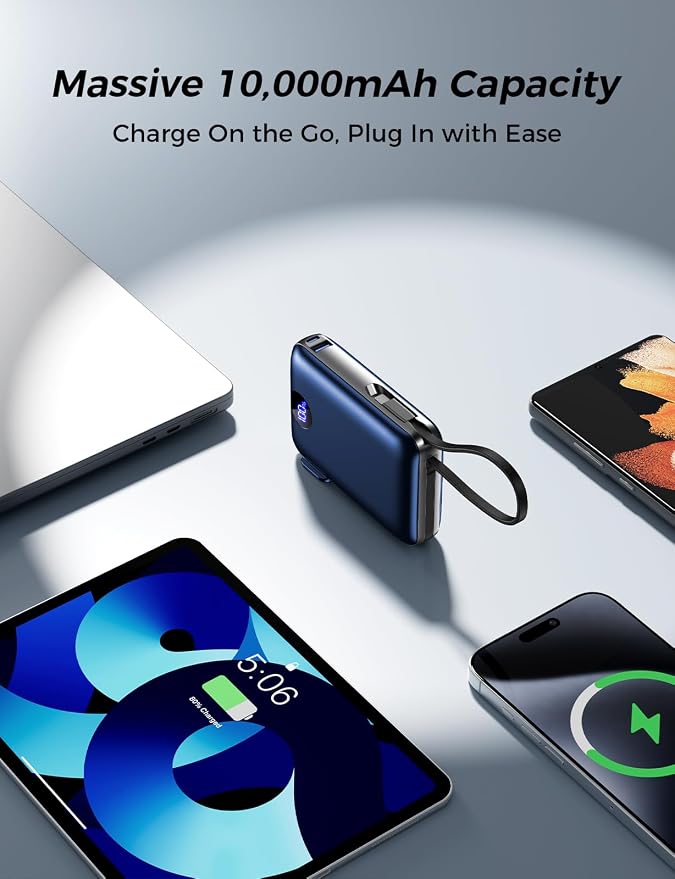 Portable Charger with Built-in Cables & Wall Plug, 10000mAh Power Bank - Image 5