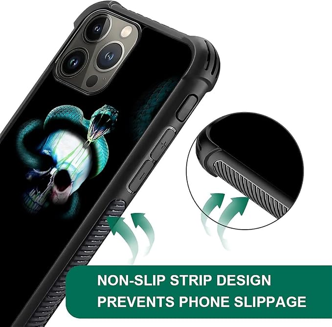 for iPhone 15 Pro Case, Skeleton Winding Snake Pattern Graphic Design Girl Boy - Image 6