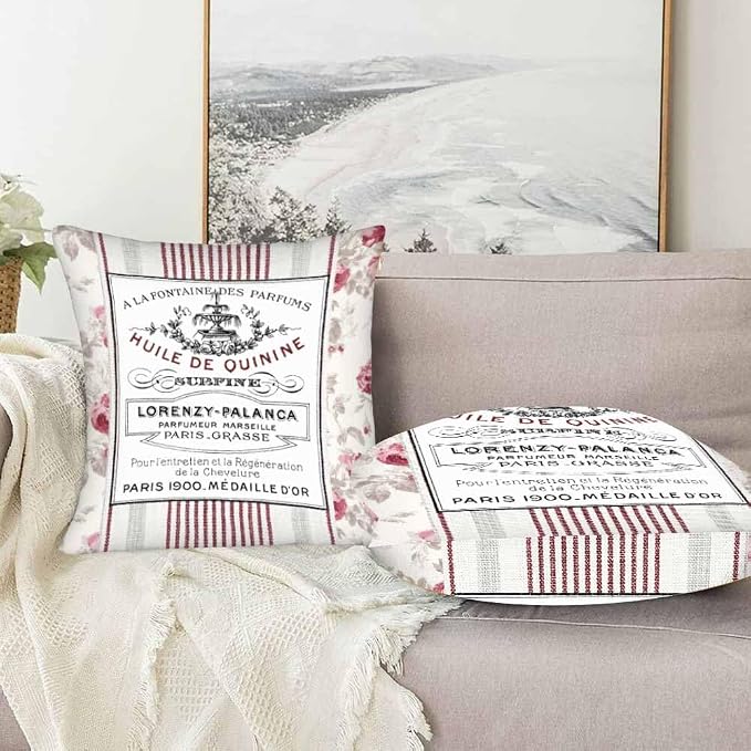 Huile De Quinine Vintage French 18 X 18 Pillow Covers Elegance Fountain Pink - Image 5