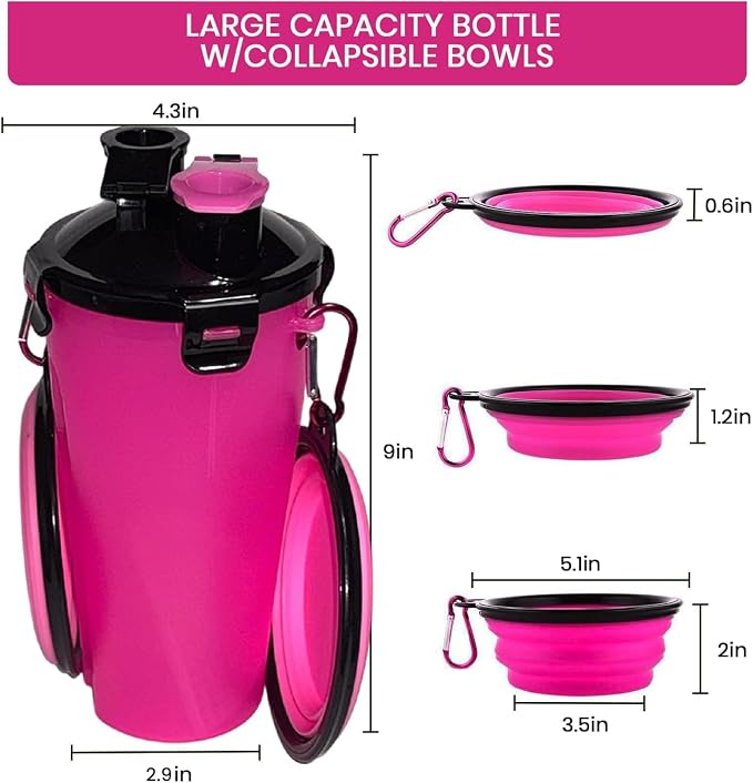 Dog Travel Water Bottle W/Collapsible Bowls - Image 3