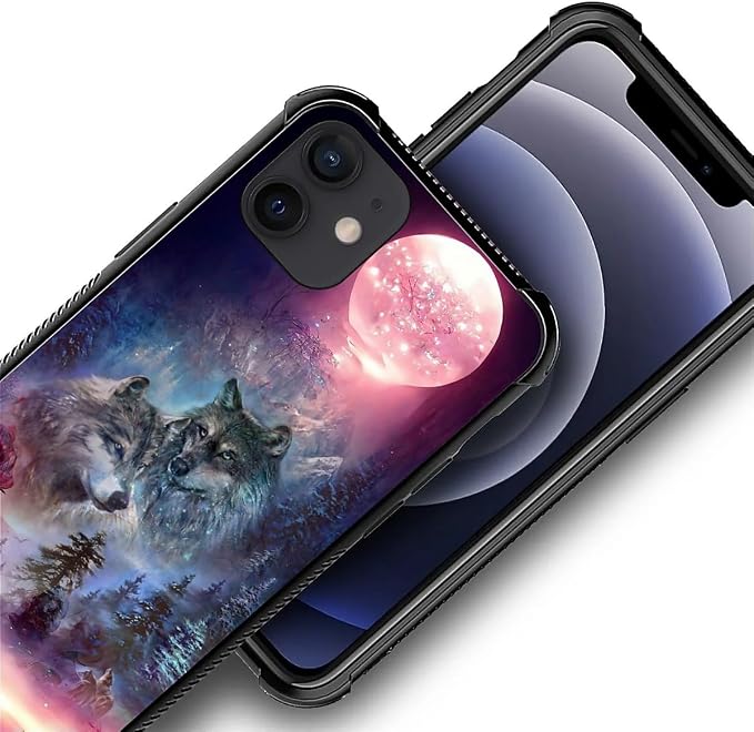 for iPhone 12 Mini Case, Star Two Wolfs Howling Pattern Graphic Design Girl Boy - Image 3