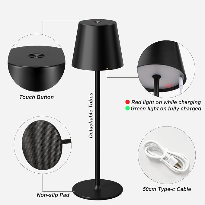 Kakanuo Cordless Table Lamp Rechargeable Black - Image 5