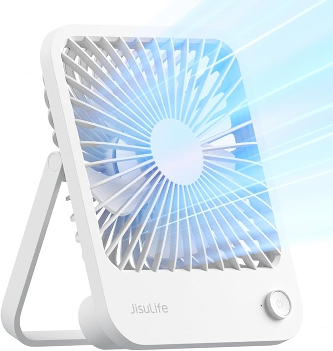JISULIFE Small Desk Fan Battery Operated, 180° Foldable Portable Fan, 4 Speeds by LivechillStaycool