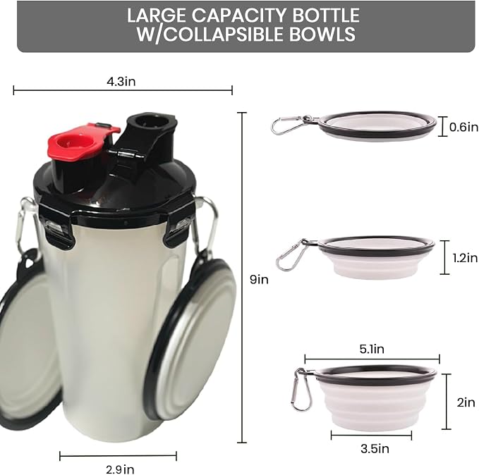 Dog Travel Water Bottle W/Collapsible Bowls - Image 3