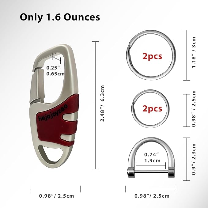 Keychain with Carabiner Clip, 4 Heavy Duty Key Rings and D Ring - Image 5