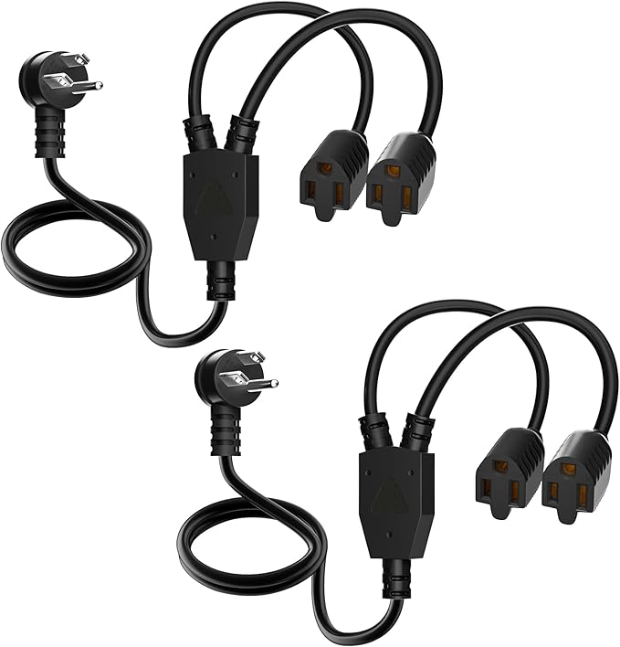 Elecan 3-Prong Y Splitter Power Extension Cord 2 Ft/2 Pack, 45-Degree Angled by Elecan