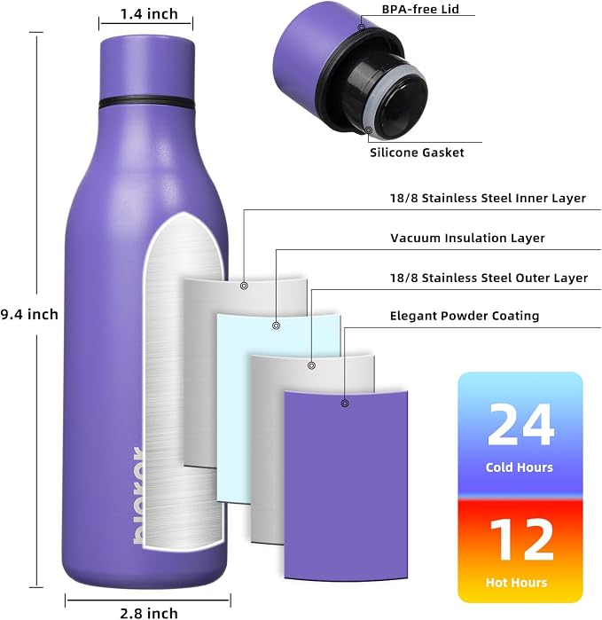 BJPKPK Insulated Water Bottles, 18 oz Stainless Steel Metal Water Bottle - Image 3