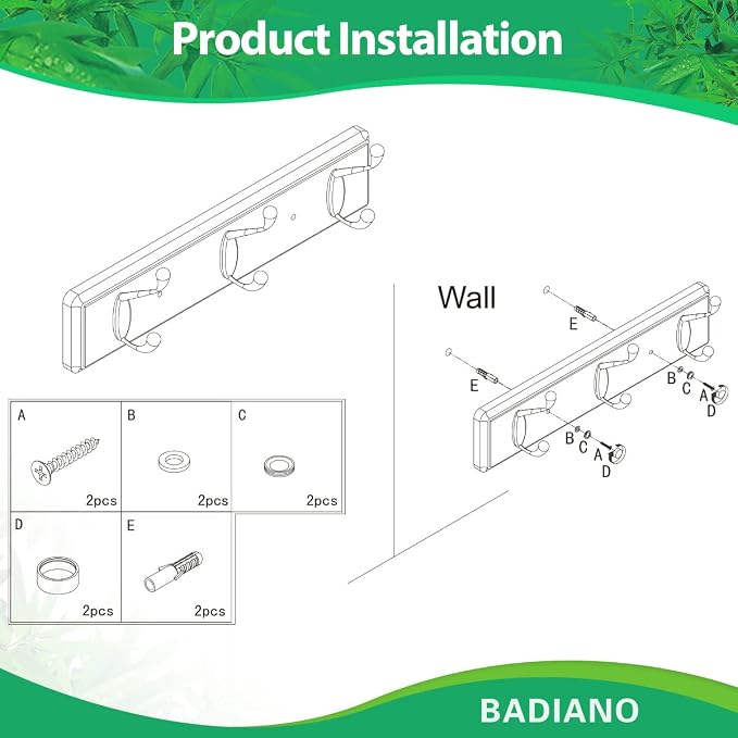 Badiano Wooden Coat Rack, Wall-Mounted Organizer - Image 7