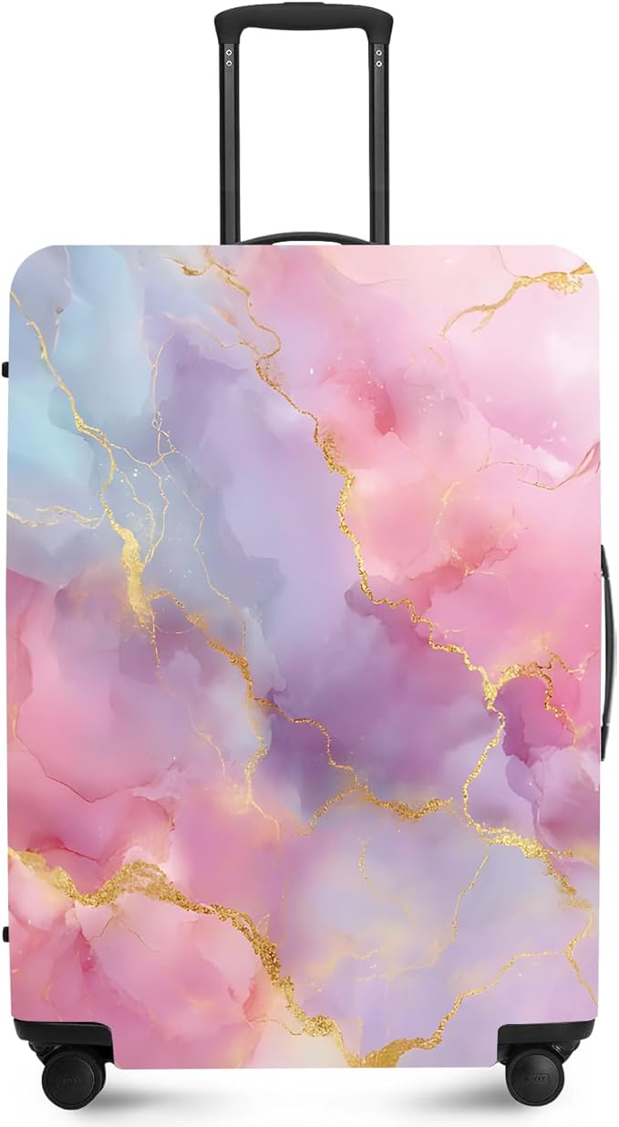 ANNA QUEEN Pink Marble Travel Luggage Cover -Stretchable Airplane Suitcase by ANNAQUEEN