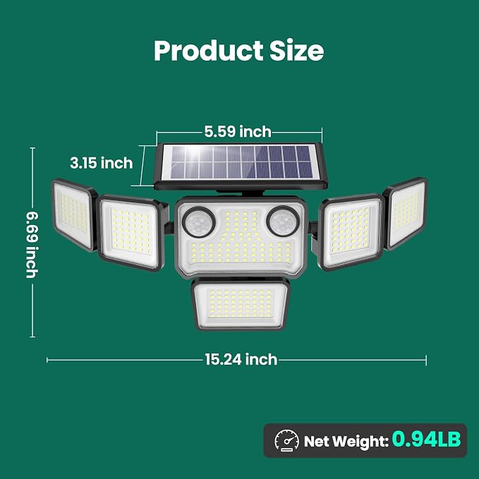 Solar Lights Outdoor, 6000LM 310 LEDs Dual Motion Sensor Solar Flood Lights 6 - Image 4