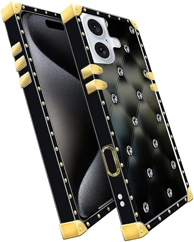 Compatible with iPhone 16 Case, Shiny Black Sofa Crystal Luxury Golden - Image 3