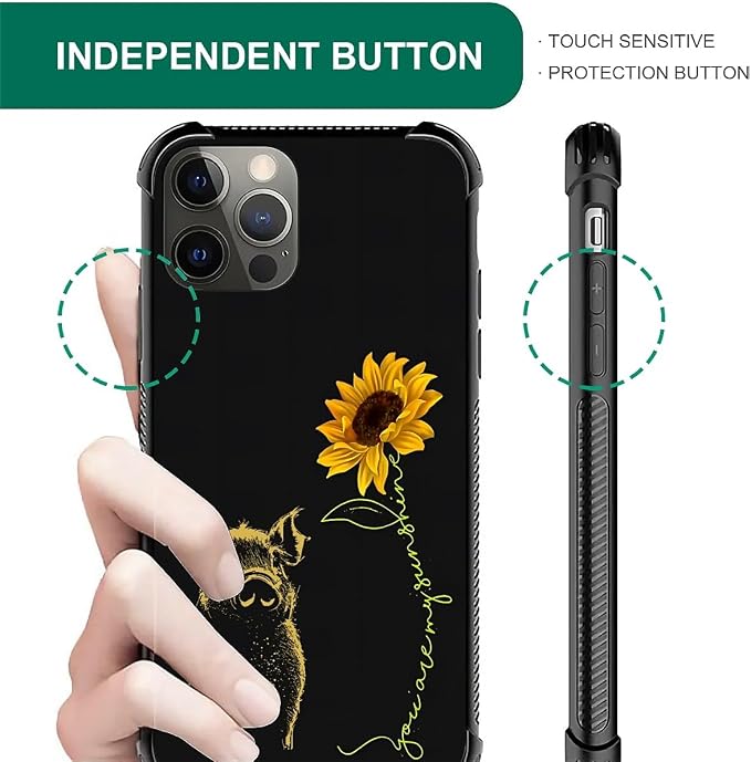 for iPhone 11 Pro Max Case, Pig Sunflower Yellow Sunshine Pattern Graphic - Image 6