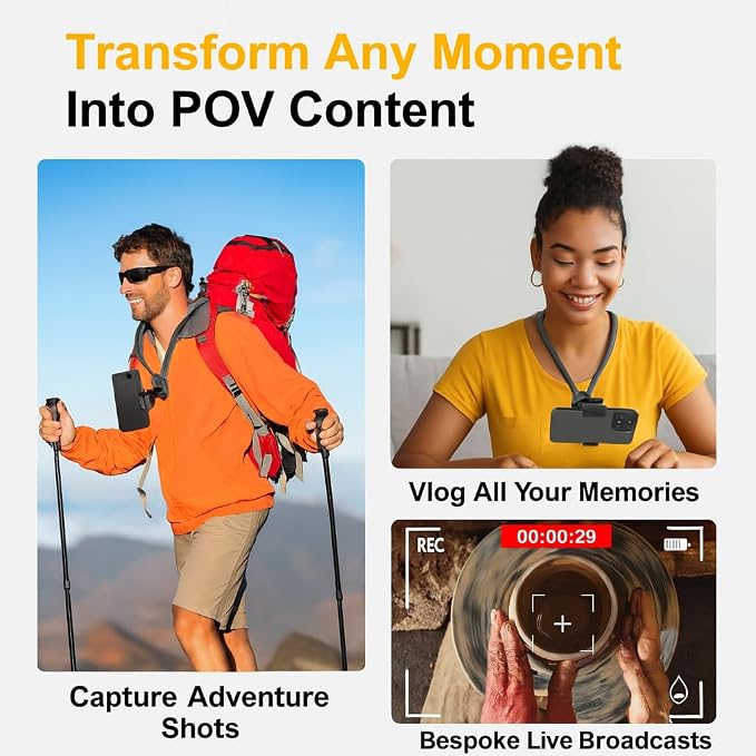 Neck Mount for Phones, Hands Free POV/Vlog Filming, Neck Cell Phone Holder for - Image 2