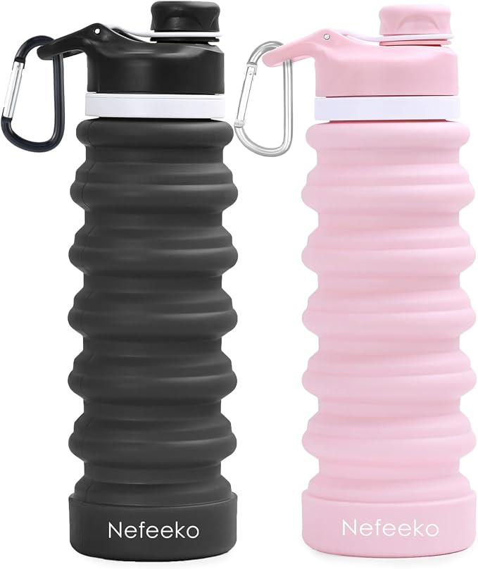 Nefeeko Collapsible Water Bottle, 26oz Silicone Foldable Water Bottles by Nefeeko