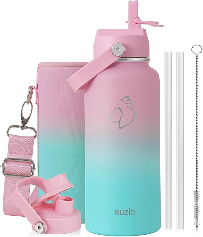 BUZIO 32 oz Water Bottle Insulated, Leakproof Stainless Steel Flask, Wide Mouth by BUZIO