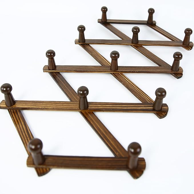 AMAPON Accordion Style Expandable Wall Wooden Coat Rack 13 Hooks Hang Hats - Image 7