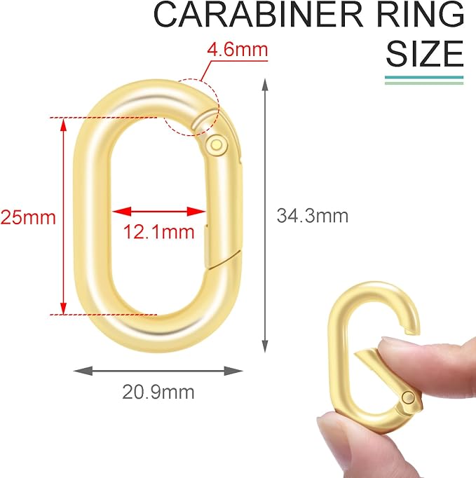 10Pack 1 Inch Small Oval Keyring, Metal Tiny Carabiner Spring Snap Hooks Clip - Image 2