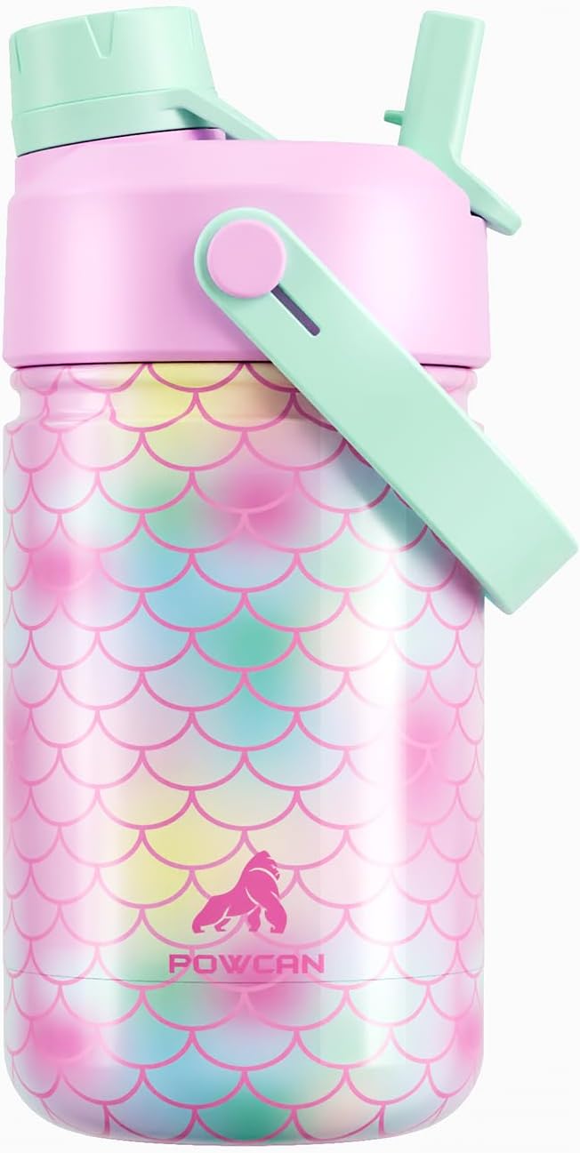 POWCAN 12 oz Kids Insulated Mermaid Water Bottle by POWCAN