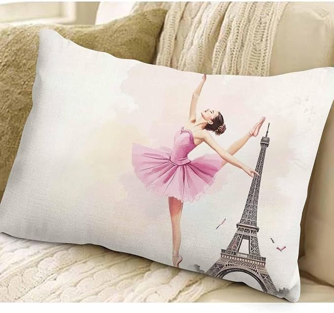 EKOBLA Eiffel Tower Rectangle Pillow Covers Paris Beautiful Ballerina Girl - Image 3