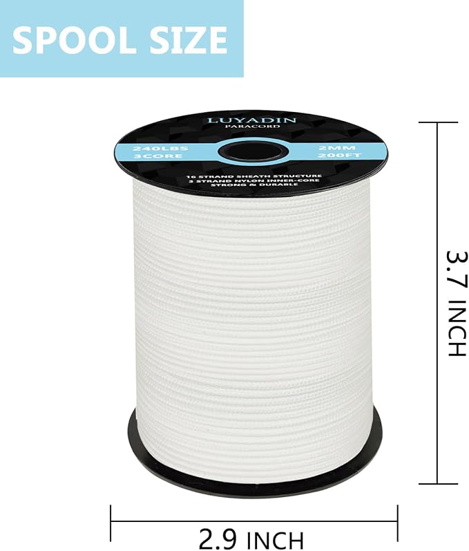 Paracord 240lb - Diameter 2mm Micro Utility Cord -3 Strand Parachute Spool Cord - Image 2