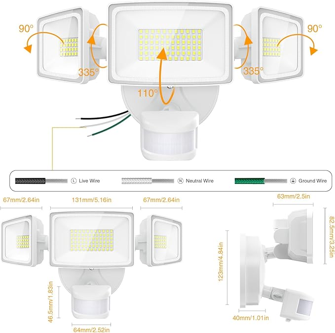 Onforu 3 Pack 75W Motion Sensor Outdoor Lights, 7000lm Dusk to Dawn Flood Light - Image 9