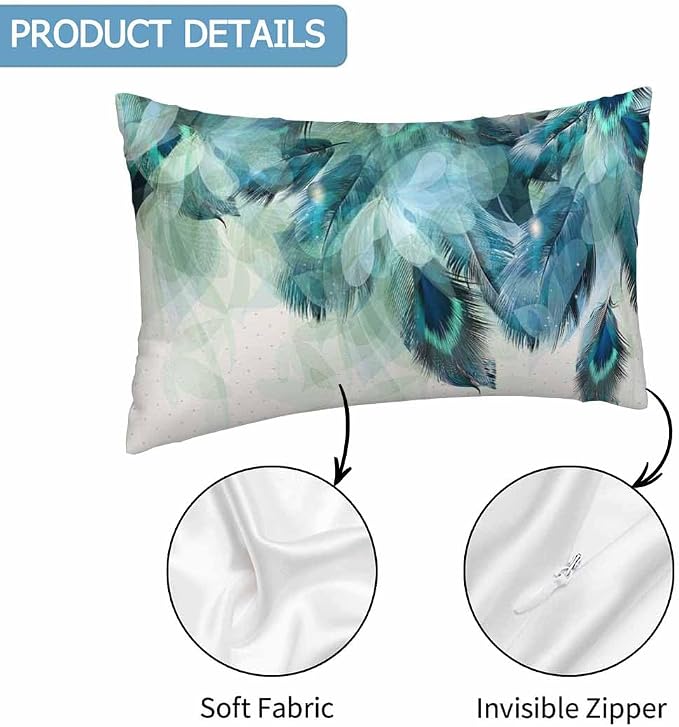 Peacock Feather 12 X 20 Pillow Covers Watercolor Gradient Blue Soft Halo Green - Image 3