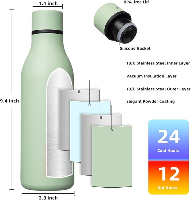 BJPKPK Insulated Water Bottles, 18 oz Stainless Steel Metal Water Bottle - Image 3