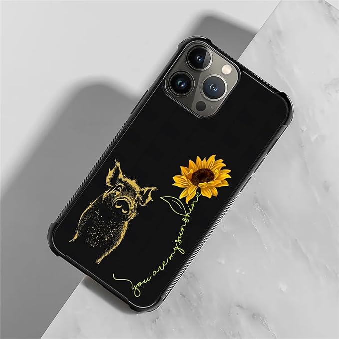 for iPhone 15 Pro Case, Pig Sunflower Yellow Sunshine Pattern Graphic Design - Image 2