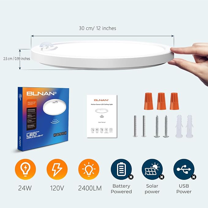 BLNAN Motion Sensor Ceiling Light Wired, 12 Inch 3000K 4000K 5000K Selectable - Image 7