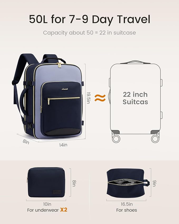 LOVEVOOK 50L Travel Backpack for Women & Men, Airline Approved Carry On Luggage - Image 5