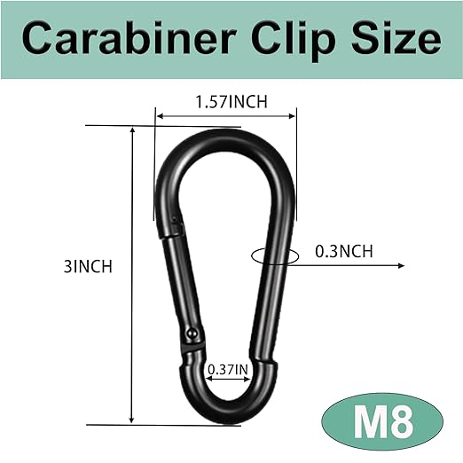 Black Carabiner, Heavy Duty Galvanized Steel Spring Snap Hook Carabiner Clips - Image 2
