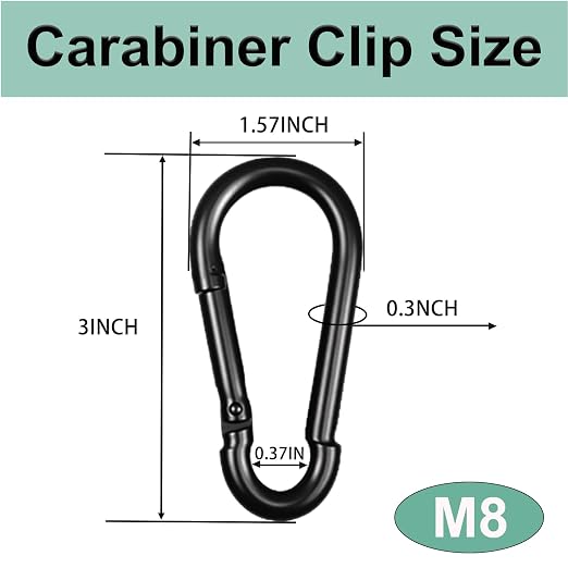 Black Carabiner, Heavy Duty Galvanized Steel Spring Snap Hook Carabiner Clips - Image 2