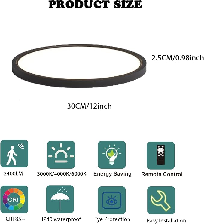12 Inch Motion Sensor Ceiling Light Indoor Wired, Motion Activated Flush Mount - Image 6