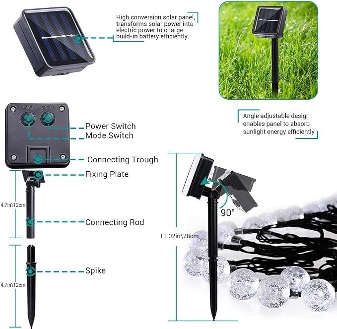 Toodour Solar String Lights Outdoor, 36ft 60 LED Globe String Light - Image 7