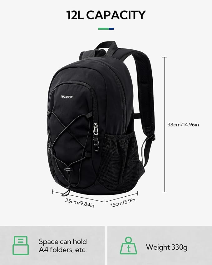 WATERFLY 12L Small Hiking Backpack: Day Pack Lightweight Travel Bag Camping - Image 2