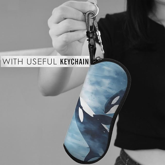 Watercolor Orca Whale Glasses Case Neoprene Portable Zipper Eyeglass Bag - Image 6