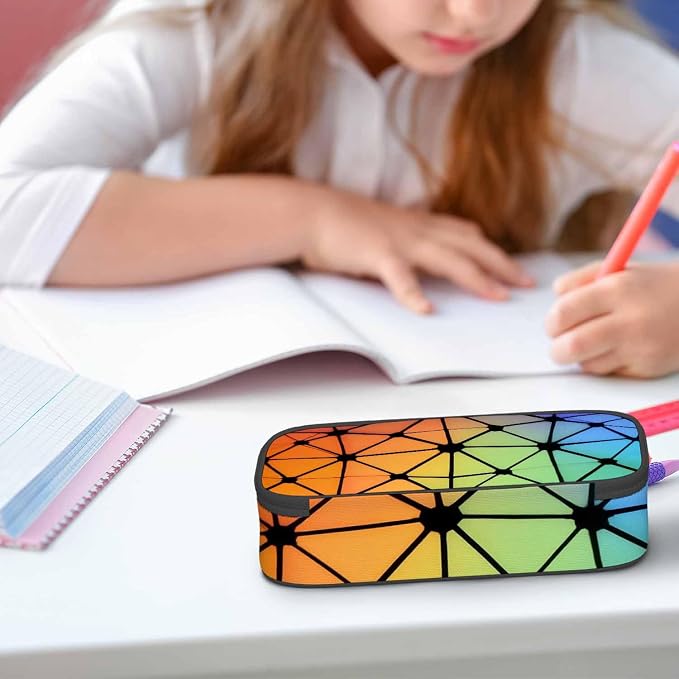 Abstract Lines Pencil Case Organizer Geometric Triangles Fluorescent Neon - Image 5
