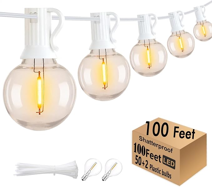 G40 LED Outdoor String Lights White 100FT Patio Lights - Image 2