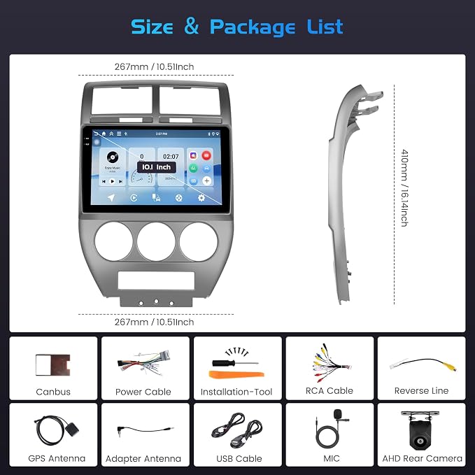 Inefala 4+128G Radio for Jeep Compass Patriot 2007 2008 2009 Android 15 CarPlay - Image 7