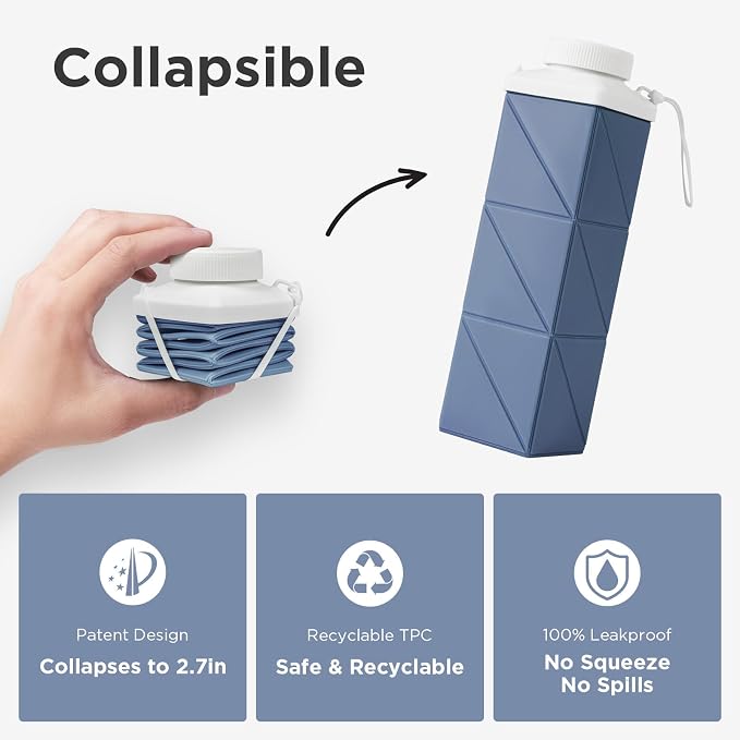 POMKAKA Collapsible Water Bottles 24.3oz, 2nd Generation Leakproof BPA-Free - Image 3