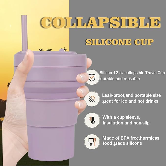 12 Oz Silicone Collapsible Travel Cup, Portable Silicone Water Bottle - Image 4