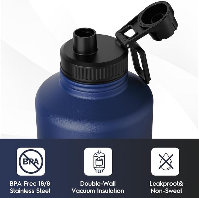 Navigate 64 oz Stainless Steel Insulated Water Bottle, Double Walled Leak Proof - Image 5