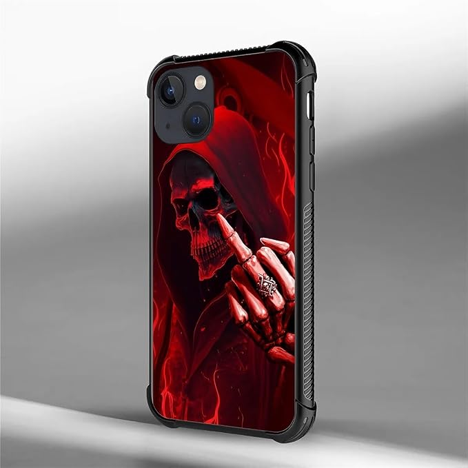 for iPhone 13 Mini Case, Gestures Funny Skull Pattern Graphic Design Girl Boy - Image 7
