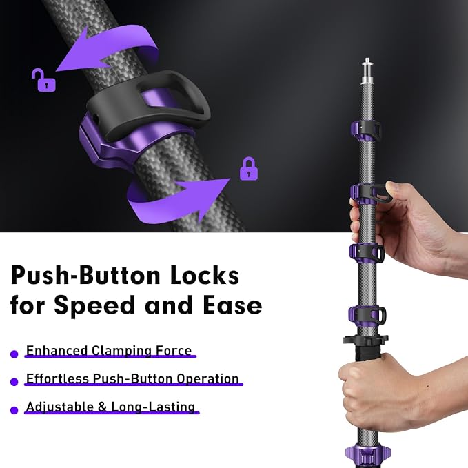 FreeSea 6.9ft/2.1m Carbon Fiber Light Stand, 4.4lbs Load, Travel Tripod - Image 3